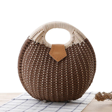 Natural Rattan Handwoven Round Shell Handbag