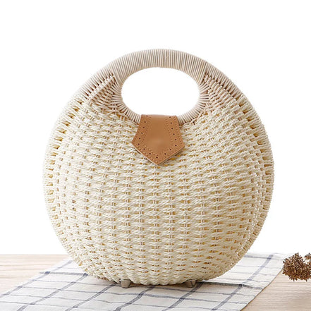 Natural Rattan Handwoven Round Shell Handbag