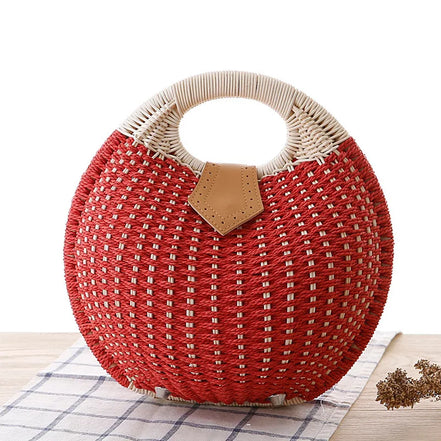 Natural Rattan Handwoven Round Shell Handbag