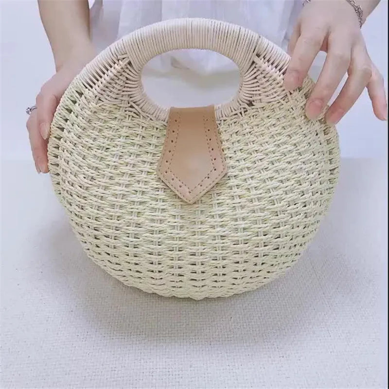 Natural Rattan Handwoven Round Shell Handbag