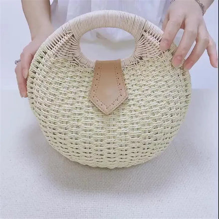 Natural Rattan Handwoven Round Shell Handbag