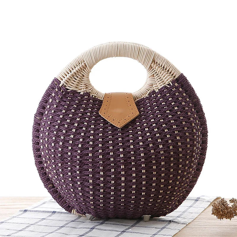 Natural Rattan Handwoven Round Shell Handbag