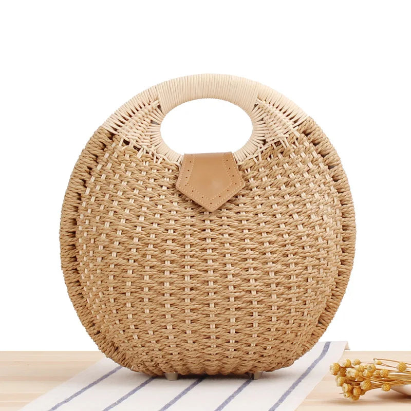 Natural Rattan Handwoven Round Shell Handbag