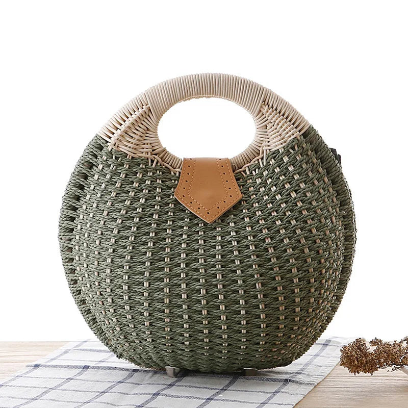 Natural Rattan Handwoven Round Shell Handbag