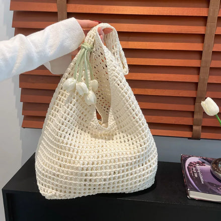 Trendy Tulip Pendant Crochet Shoulder Bag