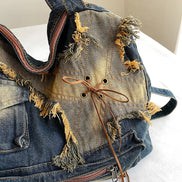 Vintage Distressed Denim Shoulder Bag