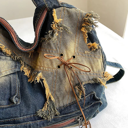 Vintage Distressed Denim Shoulder Bag