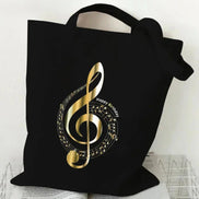 Music Note Pattern Canvas Tote Bag