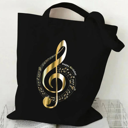 Music Note Pattern Canvas Tote Bag