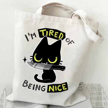 Cute Cat Canvas Tote Bag
