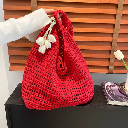 Trendy Tulip Pendant Crochet Shoulder Bag