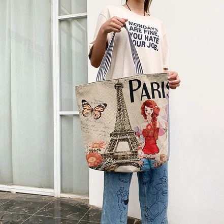 Butterfly Print Large Capacity Shoulder Handbag