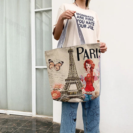 Butterfly Print Large Capacity Shoulder Handbag