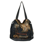 Vintage Distressed Denim Shoulder Bag
