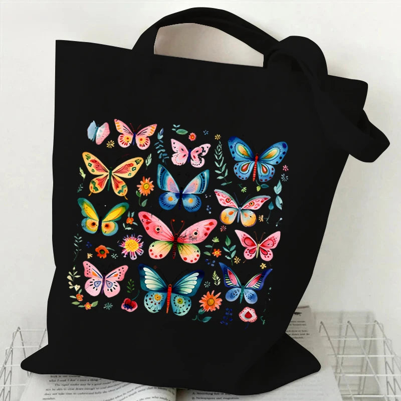 Butterfly Print Canvas Tote Bag