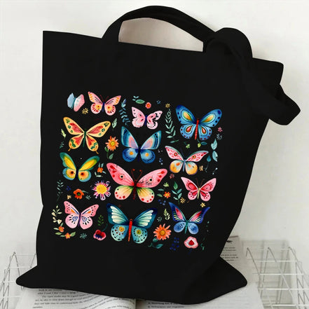 Butterfly Print Canvas Tote Bag