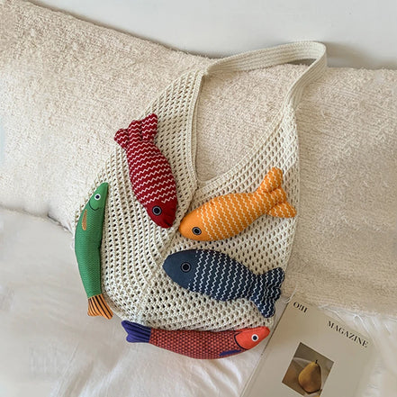Fish Design Knitted Shoulder Bag