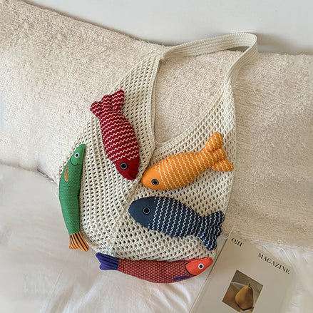 Fish Design Knitted Shoulder Bag