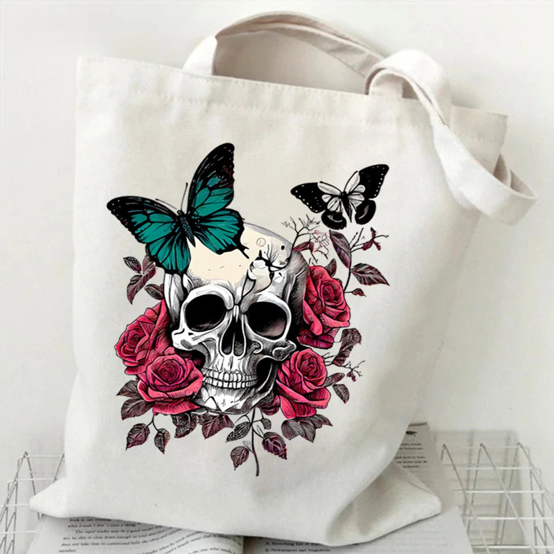 Butterfly Print Canvas Tote Bag