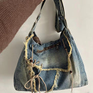 Vintage Washed Denim Shoulder Bag