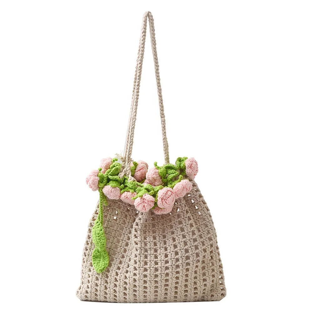 Rose Crochet Knitted Shoulder Bag