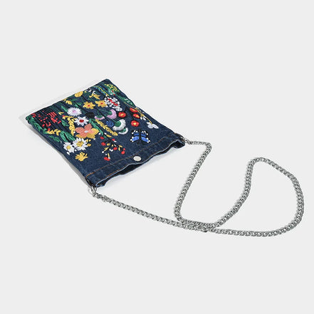 Embroidered Denim Shoulder Bag