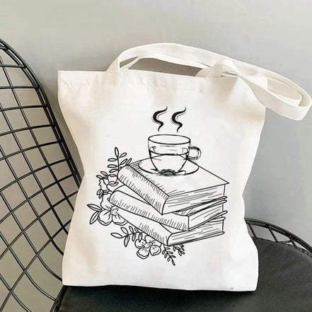 Book Lover Floral Canvas Tote Bag