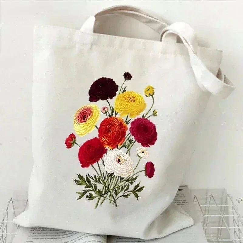 Wildflower Oil Print Canvas Tote Bag