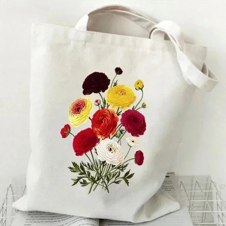 Wildflower Oil Print Canvas Tote Bag