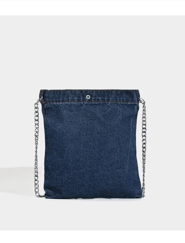 Embroidered Denim Shoulder Bag