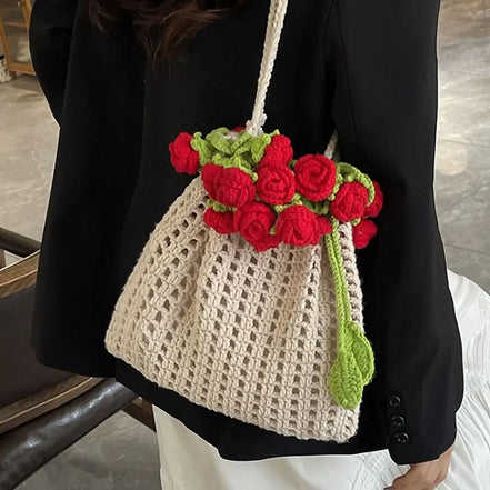 Rose Crochet Knitted Shoulder Bag