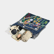 Embroidered Denim Shoulder Bag