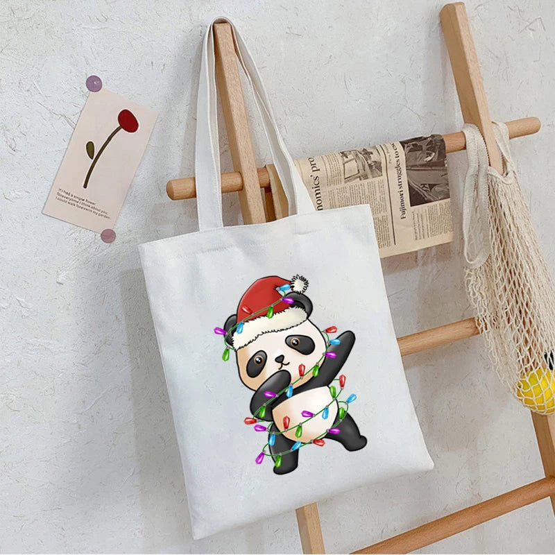 Christmas Panda Canvas Shoulder Bag