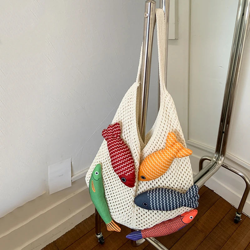 Fish Design Knitted Shoulder Bag