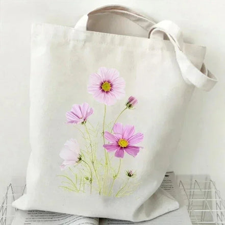 Wildflower Oil Print Canvas Tote Bag