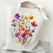 Boho Wildflowers Pattern Canvas Tote Bag
