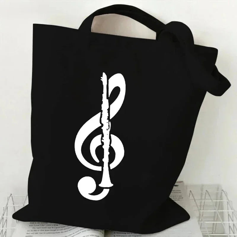 Music Note Pattern Canvas Tote Bag