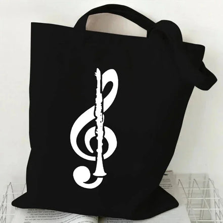 Music Note Pattern Canvas Tote Bag