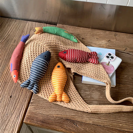 Fish Design Knitted Shoulder Bag