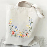 Boho Wildflowers Pattern Canvas Tote Bag