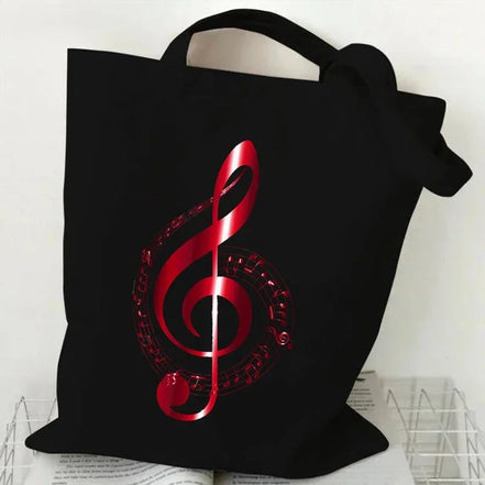 Music Note Pattern Canvas Tote Bag