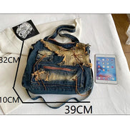 Vintage Distressed Denim Shoulder Bag