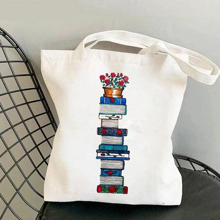 Book Lover Floral Canvas Tote Bag