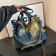 Vintage Distressed Denim Shoulder Bag