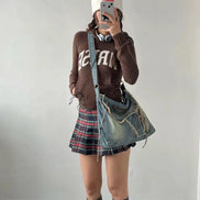 Vintage Washed Denim Shoulder Bag