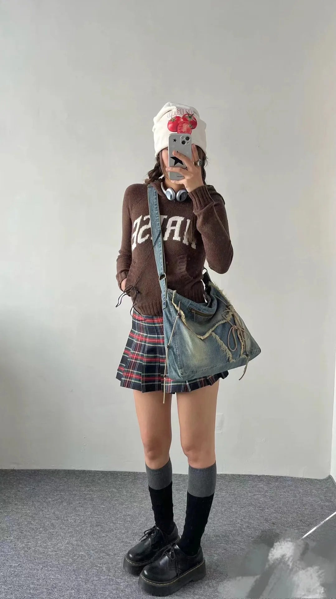 Vintage Washed Denim Shoulder Bag