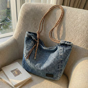 Washed Denim Fabric Tote Bag