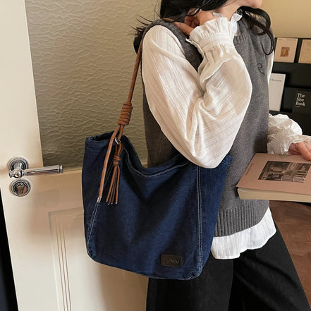 Washed Denim Fabric Tote Bag