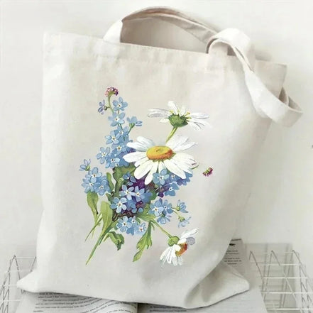 Wildflower Oil Print Canvas Tote Bag