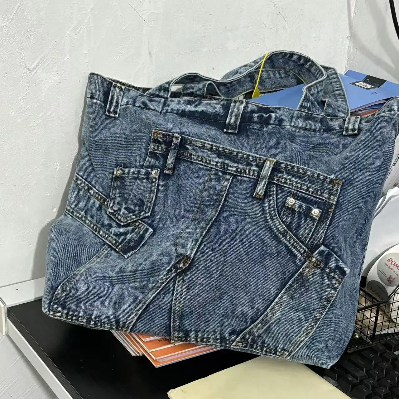 Washed Denim Shoulder Bag